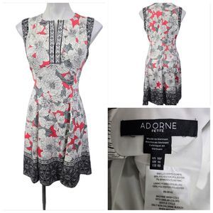 Adorne petite dress US 10p pink black white floral A-line